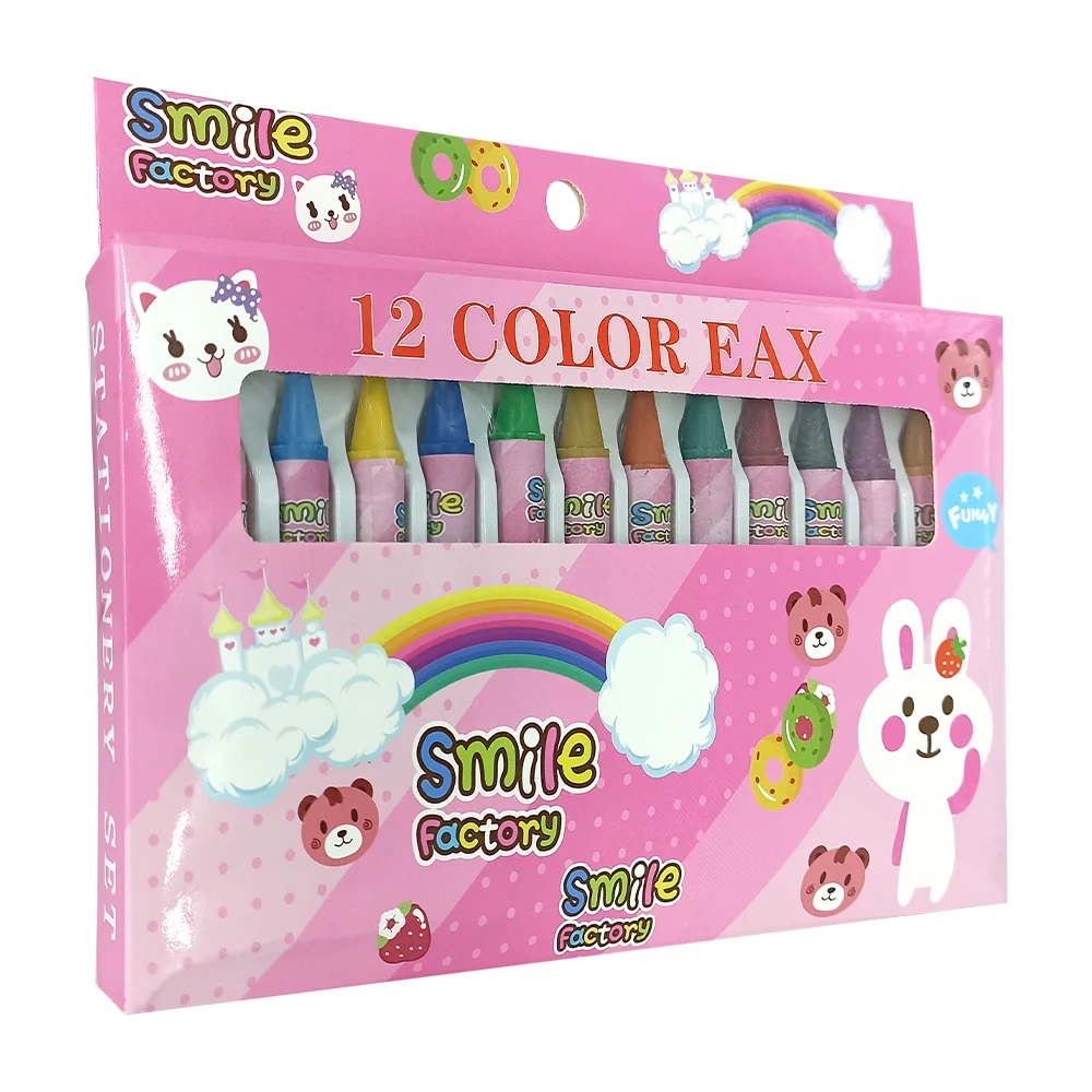Paquete con 12 crayolas multicolor smile factory diseño de animales kawaii, variedad de colores / y-a129