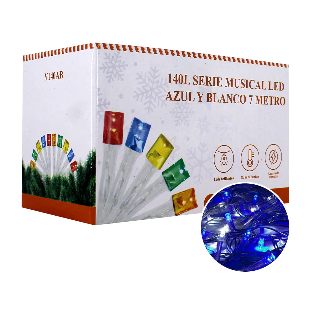 Serie mágica musical, 7 metros con 140 luces de color azul y blanco / y140ab