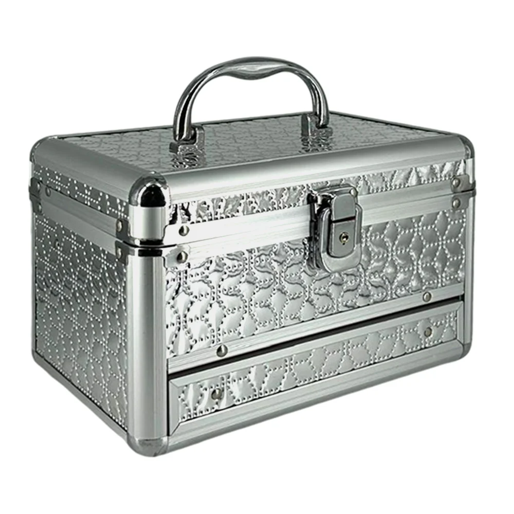 Cosmetiquera pequeña de 3 niveles con efecto metálico y estampado de puntitos, 22.5x14.5x14.5cm / y203