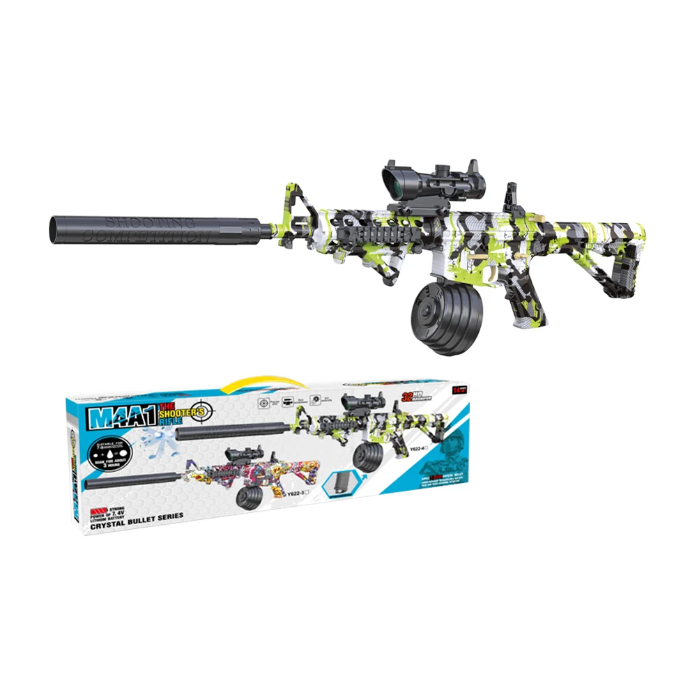 Pistola / rifle m4a1 de juguete con balas de hidrogel de 7-8mm con batería de litio 7.4v y accesorios ensamblables con diseño camuflajeado verde / the shooter¨s rifle / y622-4
