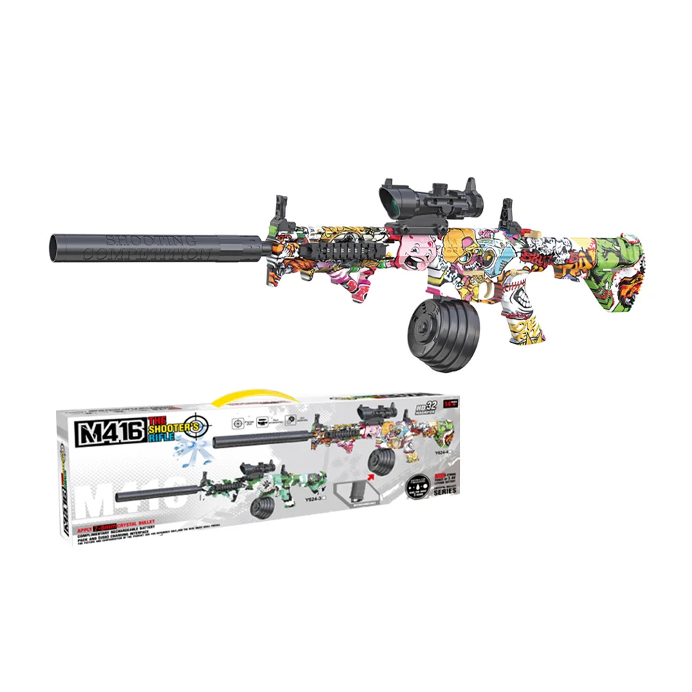 Pistola / rifle m416 de juguete con balas de hidrogel de 7-8mm, cargador intercambiable, accesorios y grafiti de animales / the shooter¨s rifle / y624-4