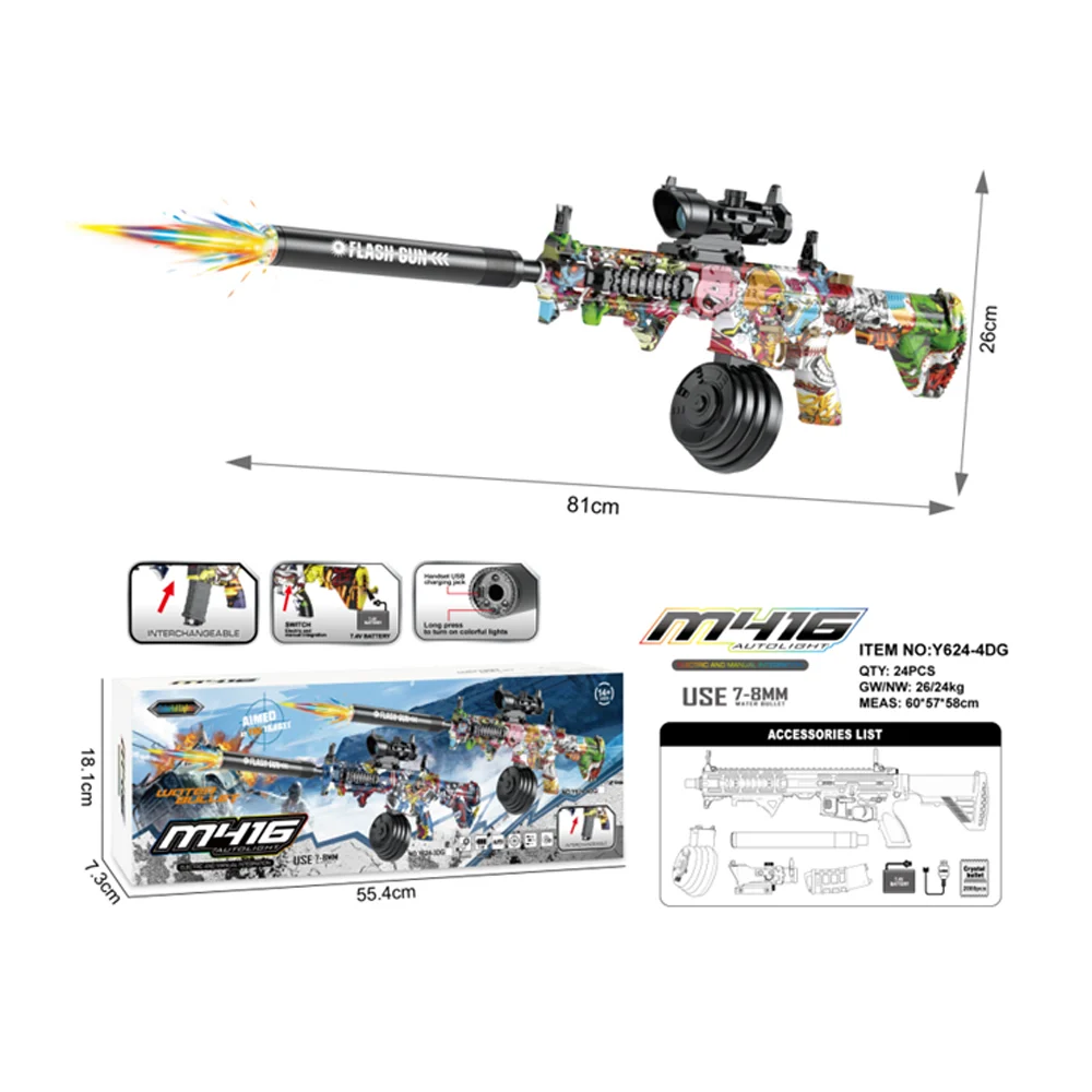 Pistola de hidrogel tipo rifle m416 con accesorios y diseño de grafiti / y624-4dg / y624-2dg