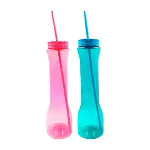 Vaso yarda largo con tapadera y popote de plástico transparente, vari…