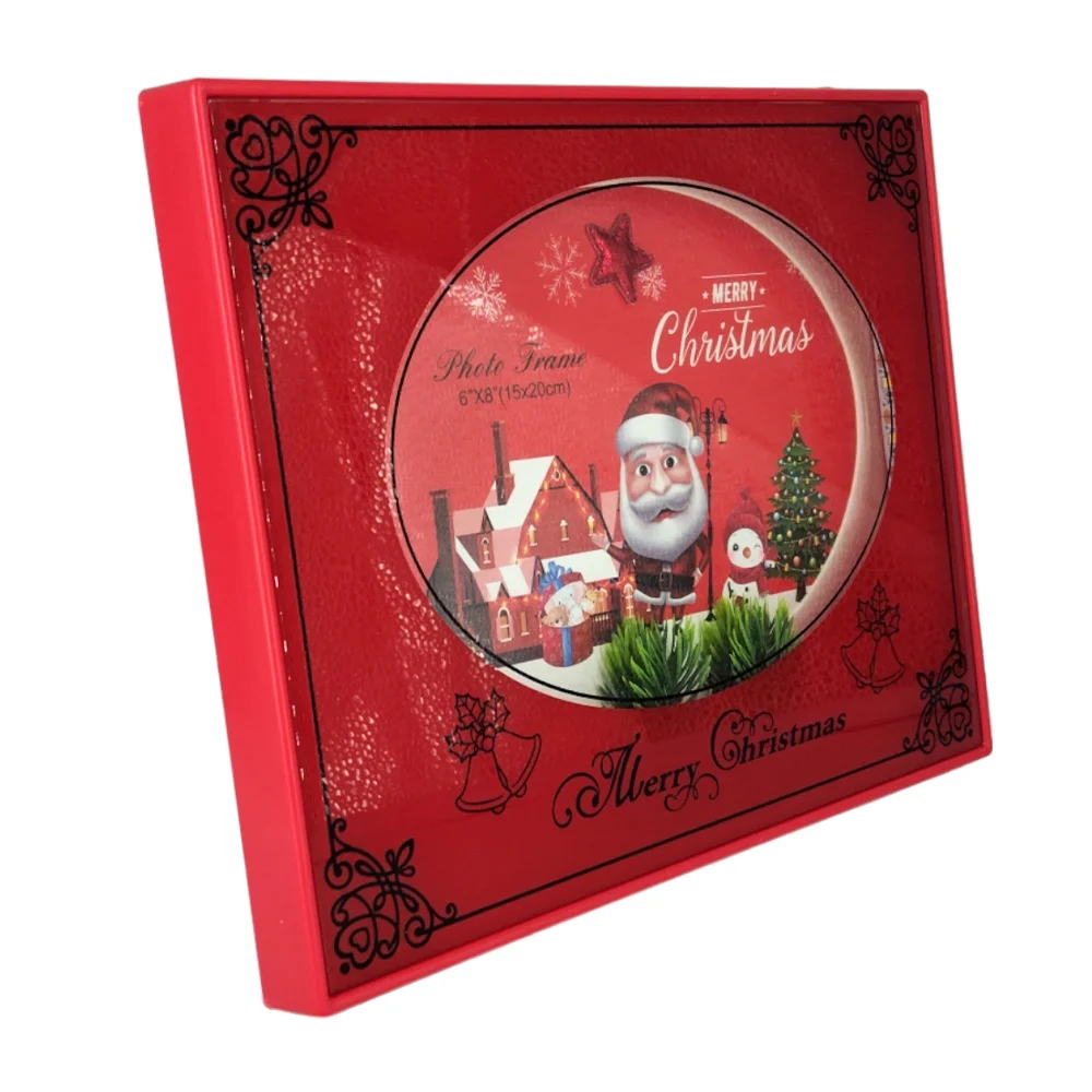 Portarretrato rectangular de vidrio con luces led + diseño navideño, 25x20x2cm / yc019343