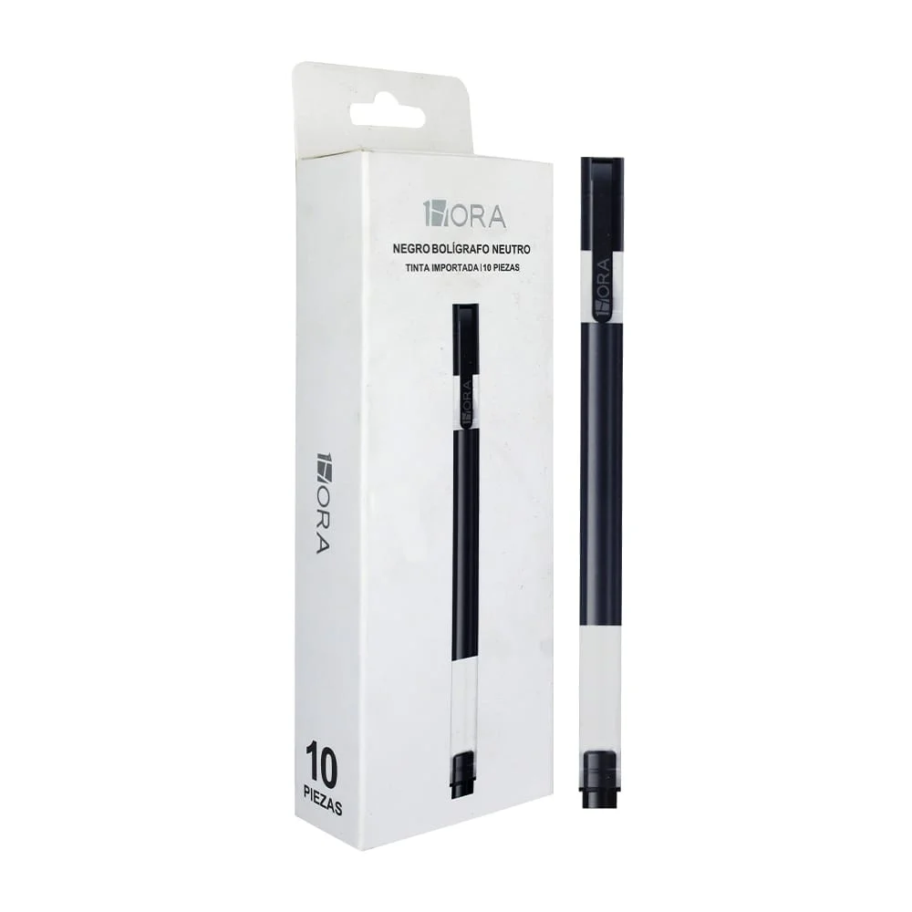 Caja con 10 bolígrafos o plumas, en color negro de marca 1 hora / ycl033