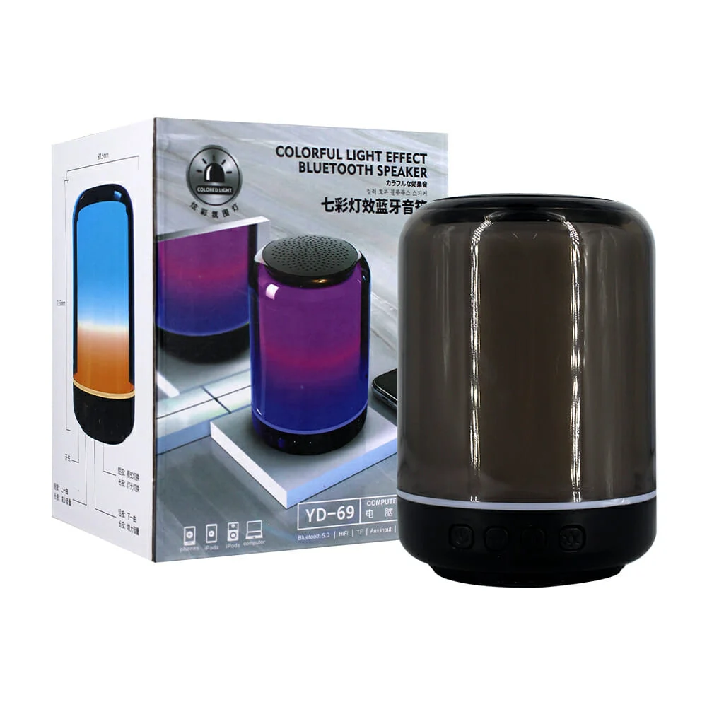 Bocina cilíndrica translúcida bluetooth con luz rgb, radio fm y ranura para micro sd / yd-69