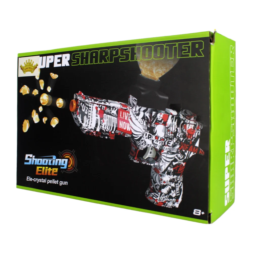 Pistola de hidrogel eléctrica super sharpshooter con accesorios diseño de cráneo y grafitis color rojo, negro y blanco / yf1716-2