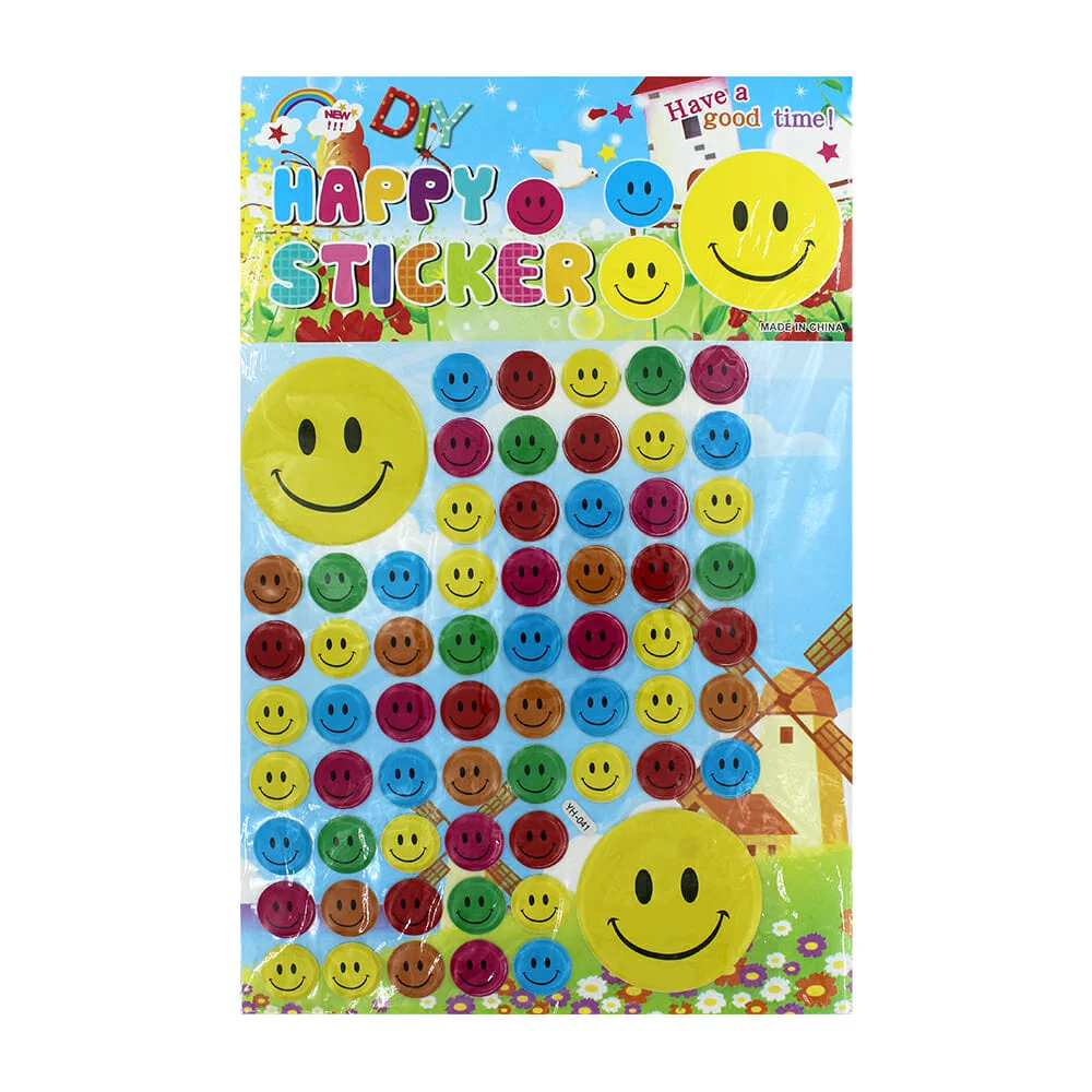 1pza Planilla de stickers calcomanías tipo 3d y dibujo para colorear en parte posterior, variedad de modelos / happy sticker carita feliz caritas de colores