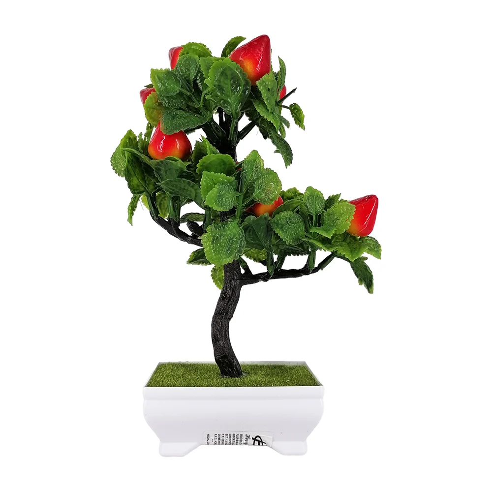 Maceta decorativa con pasto y árbol de fresas artificial, 24.5cm / hl-yh23322