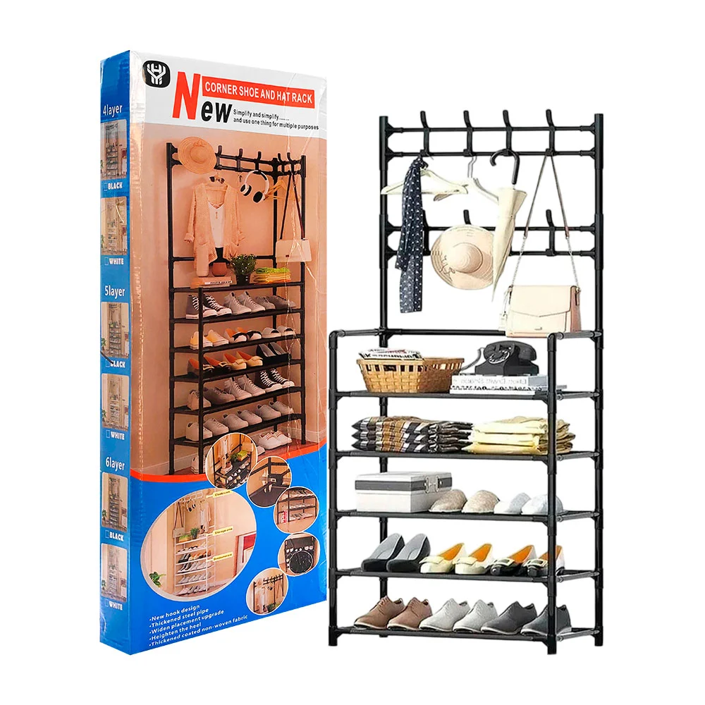 Organizador - zapatero con perchero multifuncional armable de 6 niveles y 6 ganchos, variedad de colores / yh6607-5 / new corner shoe and hat rack