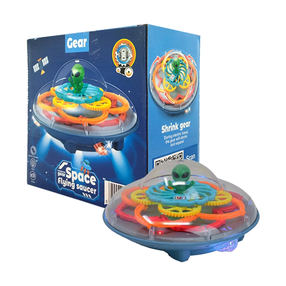 Platillo volador de juguete con luces diseño transparente de engranajes y marciano, variedad de colores / space flying saucer / yj388-69