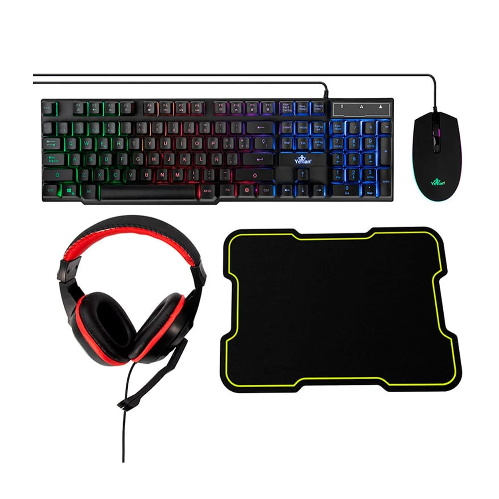 Kit gamer de teclado, mouse, mouse pad y diadema audífonos con luz led rgb / hydra nl / ykh-20708
