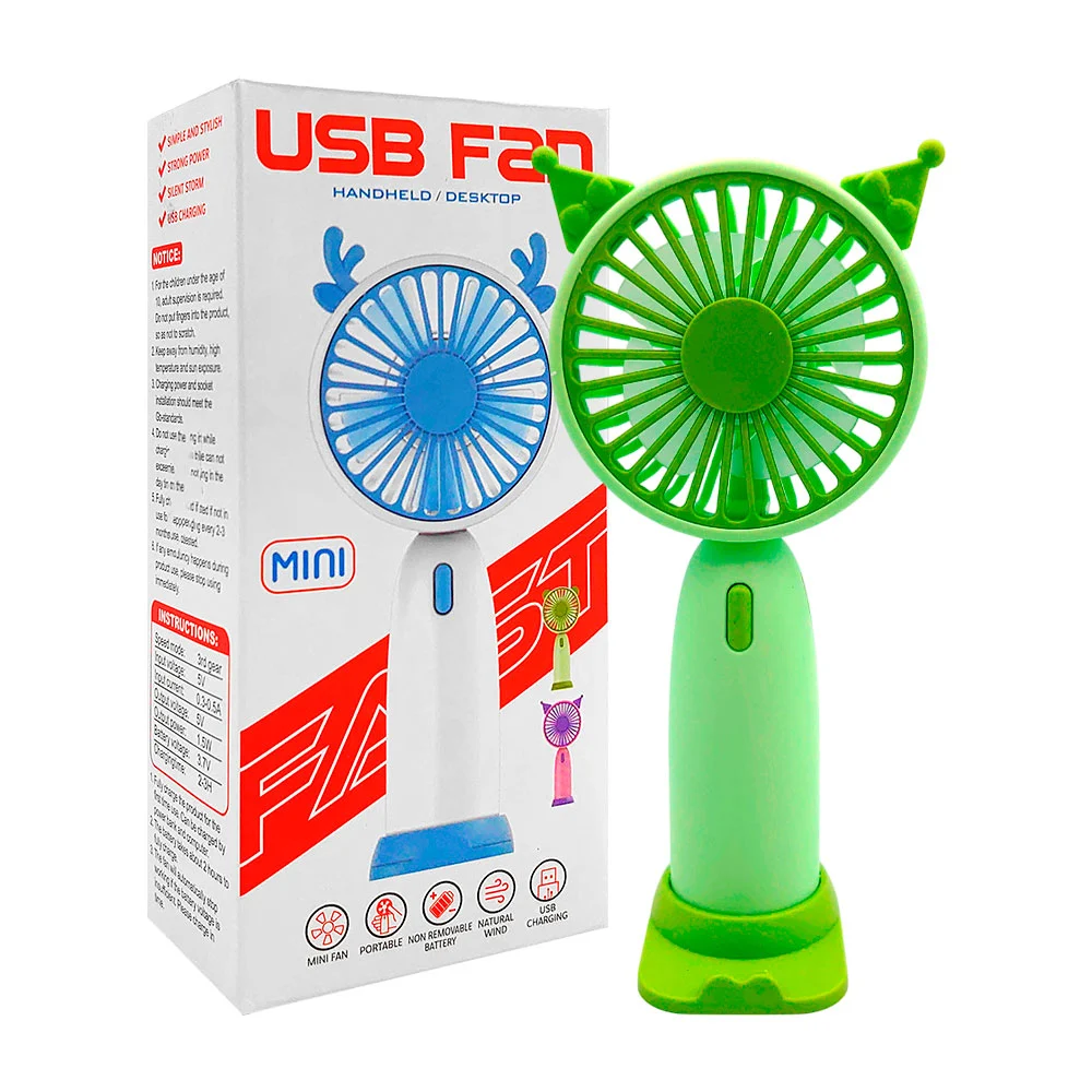 Mini ventilador de mano recargable con decoración de orejas de animales y 3 velocidades, variedad de modelos y colores / usb fan / yl106