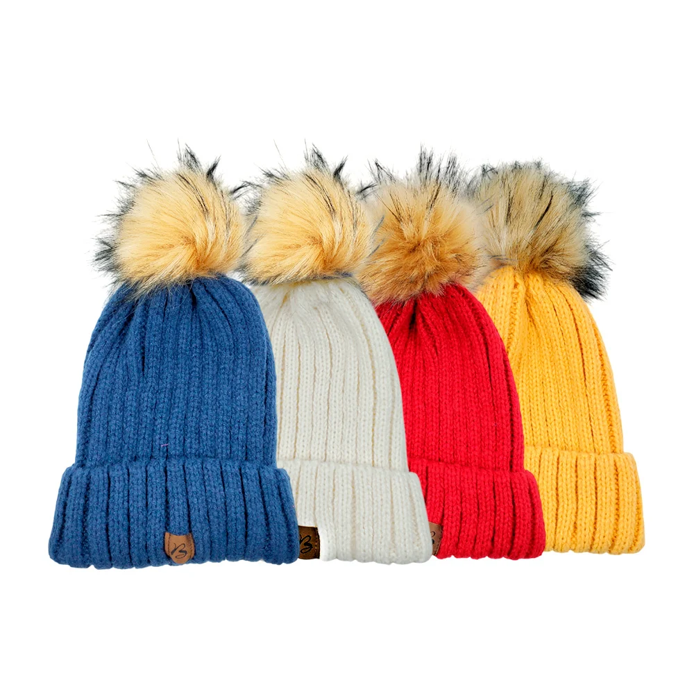 1pza Gorro tejido con logo letra b y pompón afelpado de puntas negras, variedad de colores / bonnie