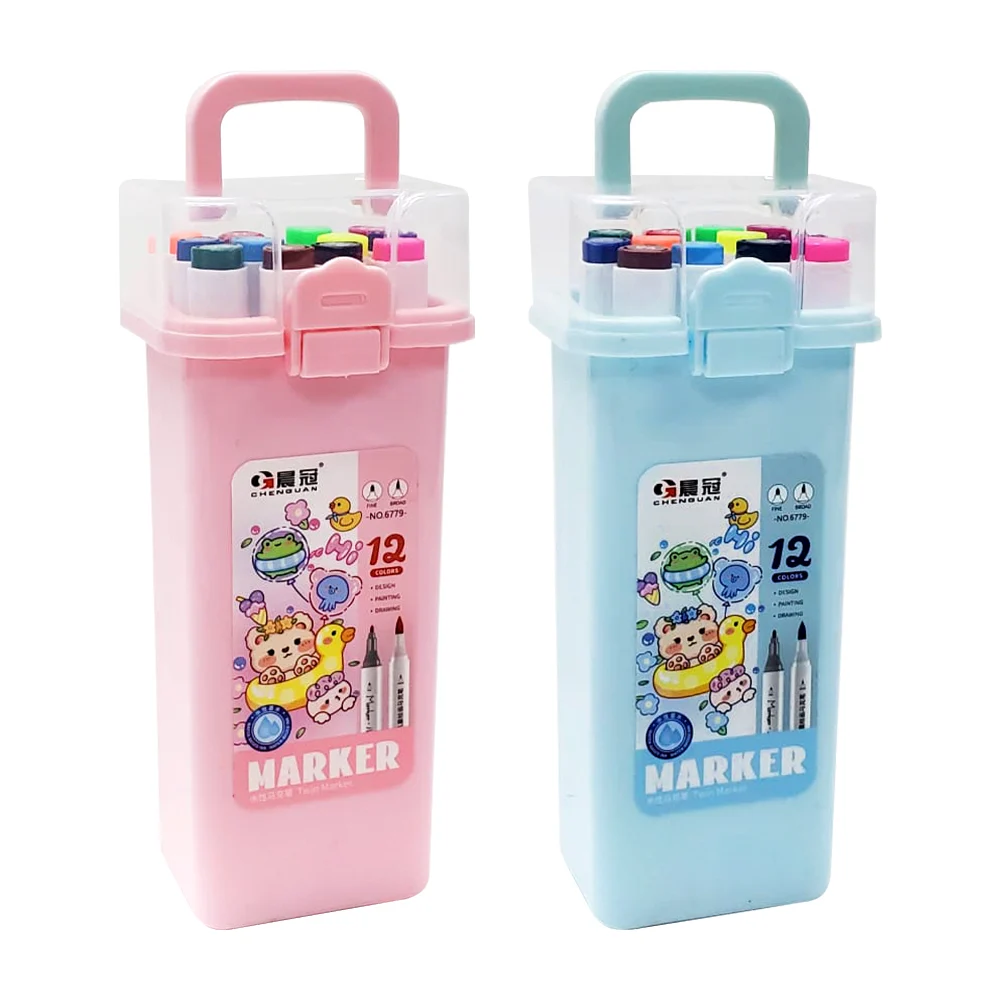 Estuche con 12 marcadores plumones chenguan de colores con doble punta / 12 colors marker / 6779 / yy-x1