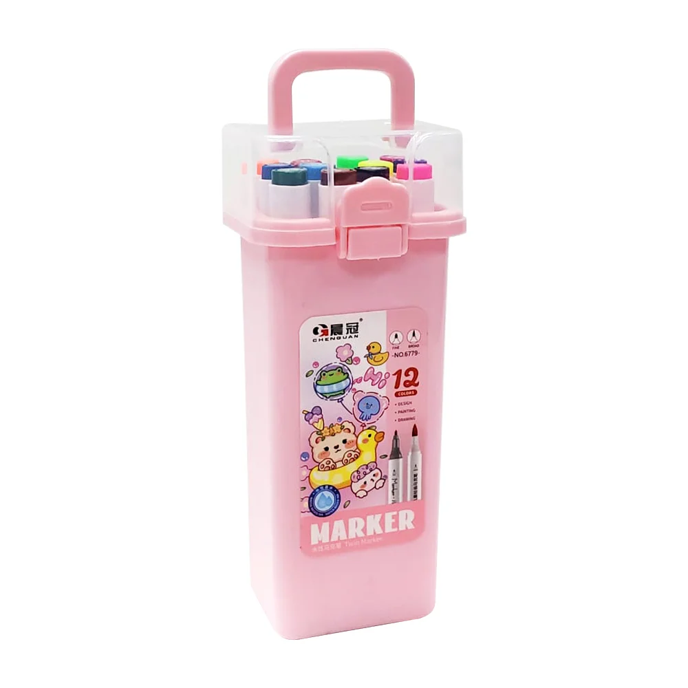 Estuche con 12 marcadores plumones chenguan de colores con doble punta / 12 colors marker / 6779 / yy-x1