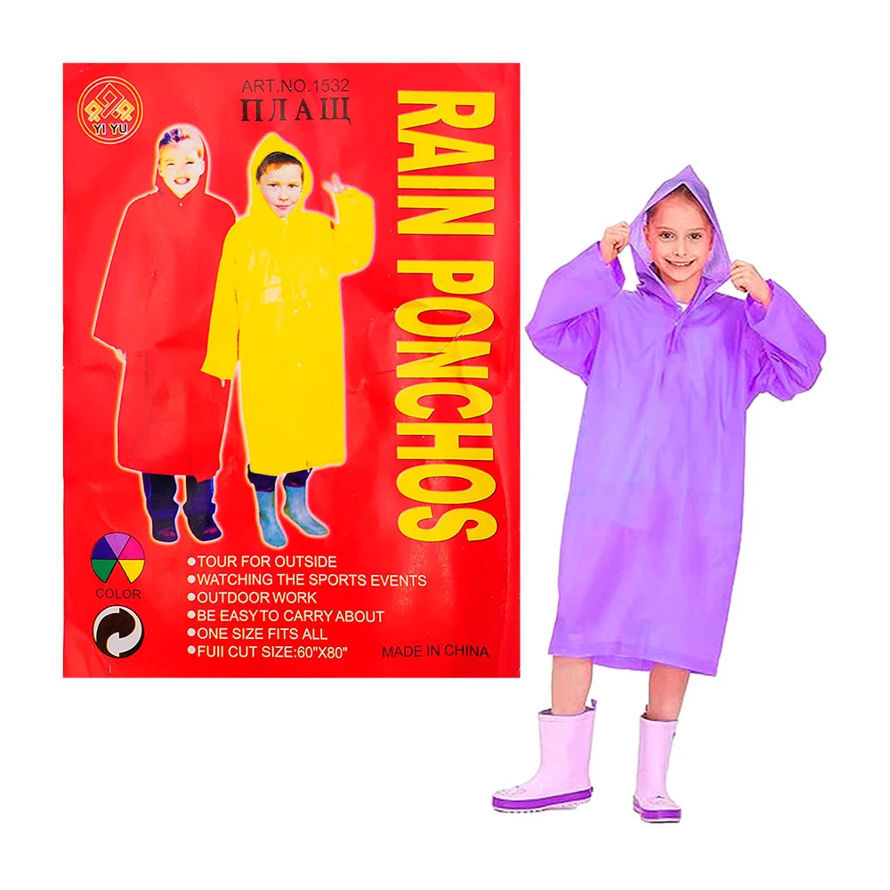 Impermeable infantil de plástico desechable tipo poncho, variedad de colores / rain ponchos / yong-2290 / 1532