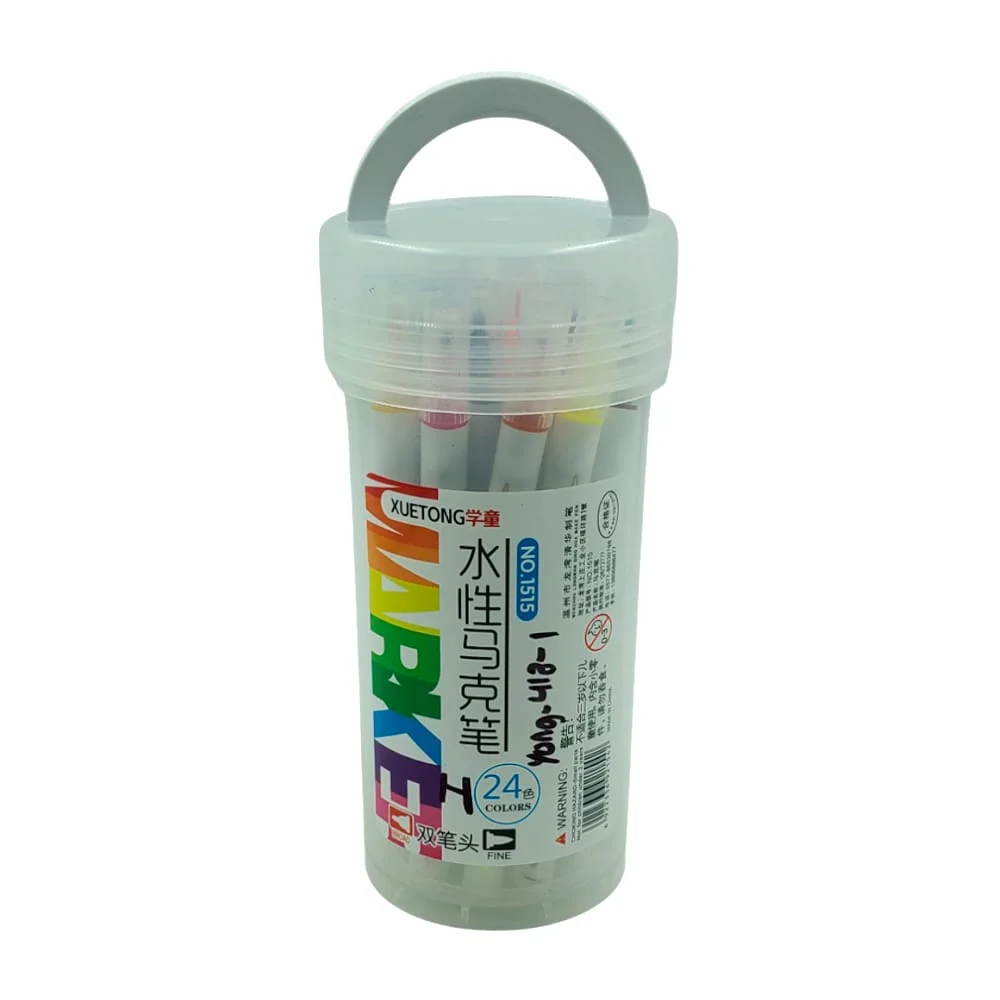 Bote transparente con 24 plumones marcadores doble punta de colores / xuetong / zp-0958