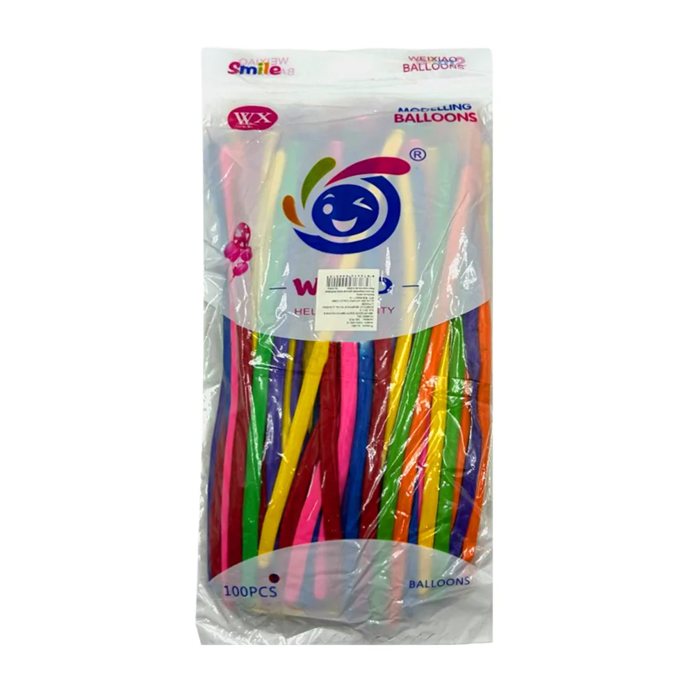 Paquete con 100pzas de globos gusano salchicha de colores / modelling balloons / smile / yong-440-14