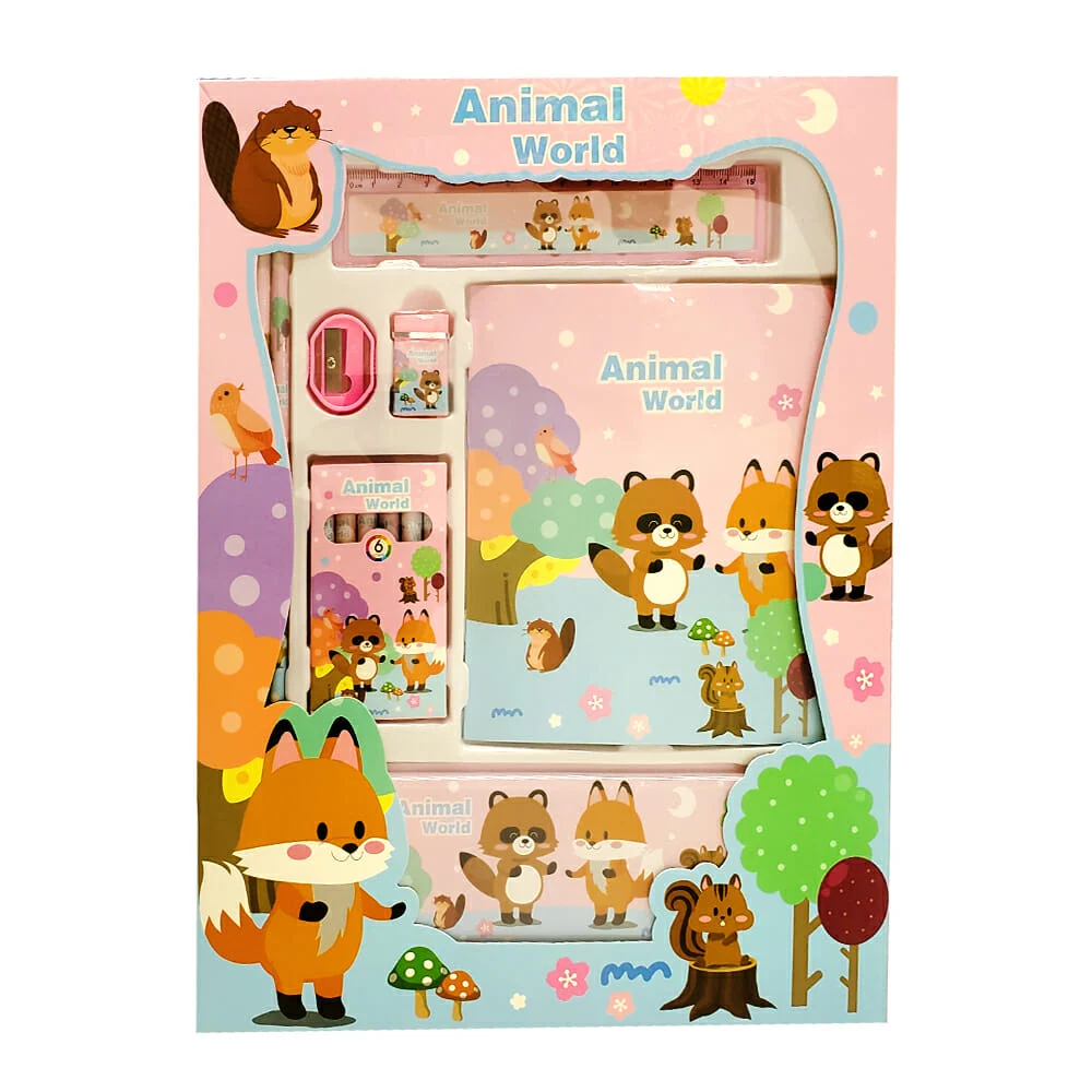Kit papelería con libreta, lapicera, crayolas, sacapuntas, borrador y 3 lápices, variedad de modelos / 8012n