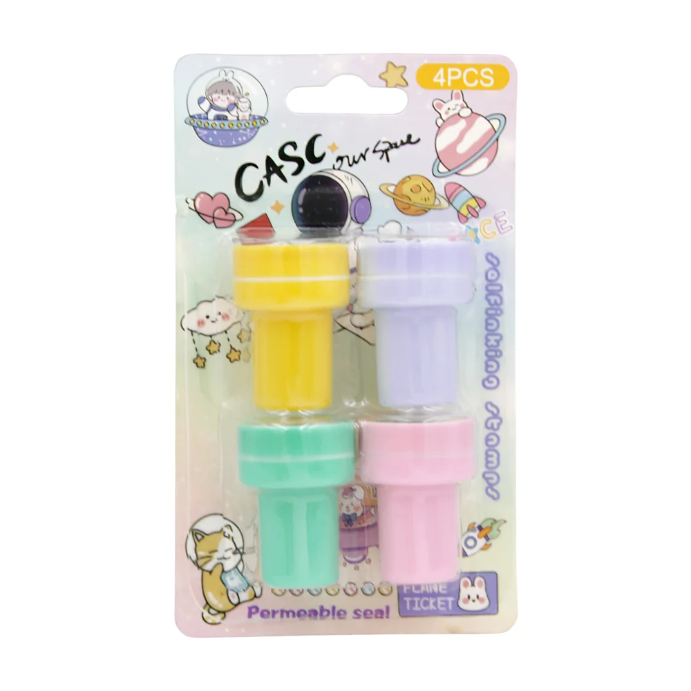 Blíster de papelería con 4 sellos infantiles, con cuerpo de plástico y diseño de astronautas y/o del espacio / 4pcs / casc / 3307-4