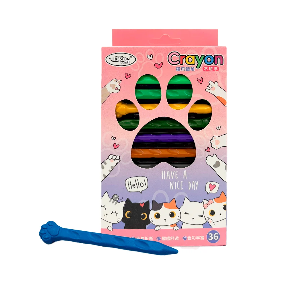 1 Caja con 36 crayones de cera, con diseño de pata de gatito y cuerpo antimanchas, variedad de colores / yubesion / 101-36 / 161016