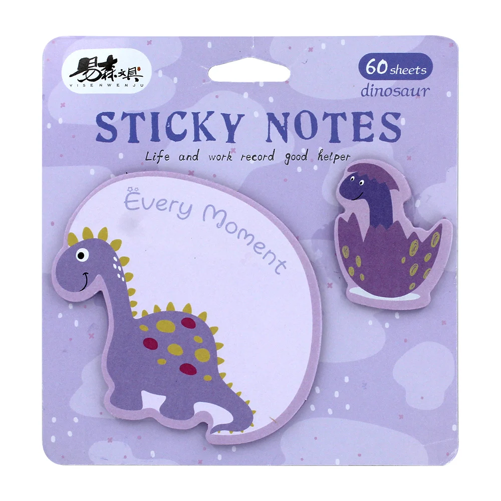 Blíster post it notas adhesivas con 2 diseños de dinosaurio, variedad de colores / 009349