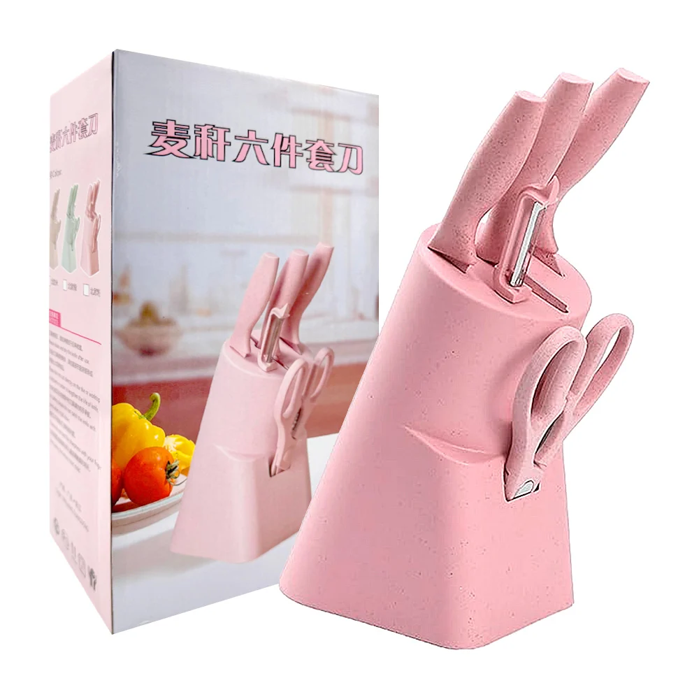 Kit de cocina con 3 cuchillos, pelador, tijeras y soporte de plástico, variedad de colores / ysdj06