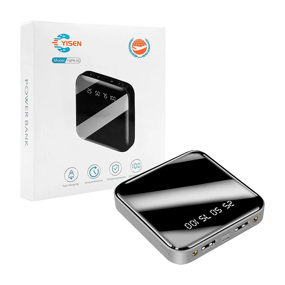 Power bank / batería portatil yisen con forma cuadrada, 2 puertos usb, puerto tipo c, variedad de colores / yspb-05