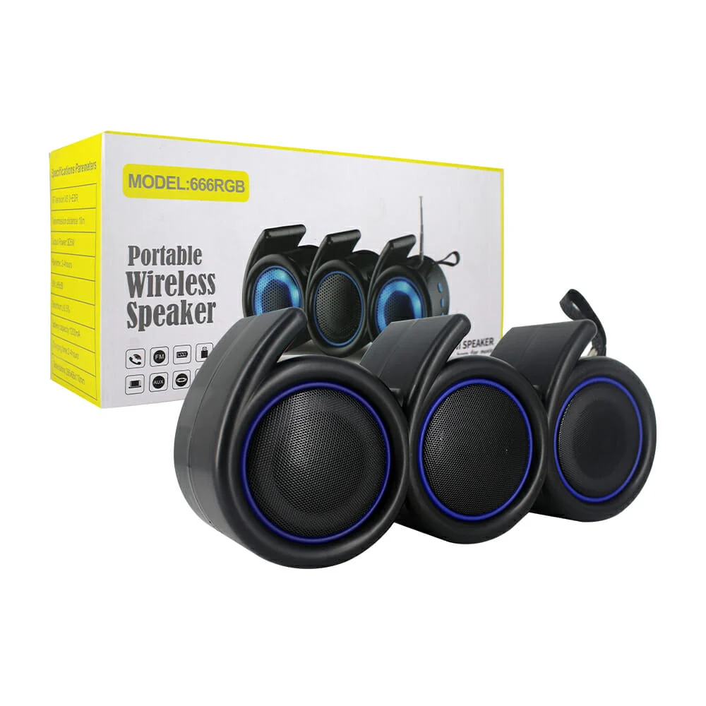 Bocina bluetooth portable mini speaker con 3 altavoces, antena, luz led con diseño del número 666 variedad de colores / 666rgb