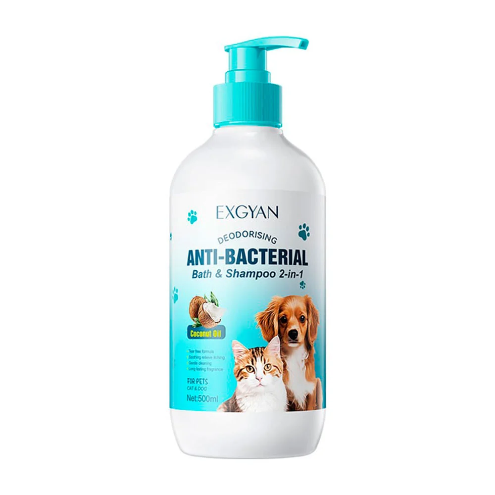 Shampoo antibacterial 2 en 1 con extracto de aceite de coco para mascotas, 500ml / exgyan / anti-bacterial bath & shampoo 2-in-1 / yxy43252