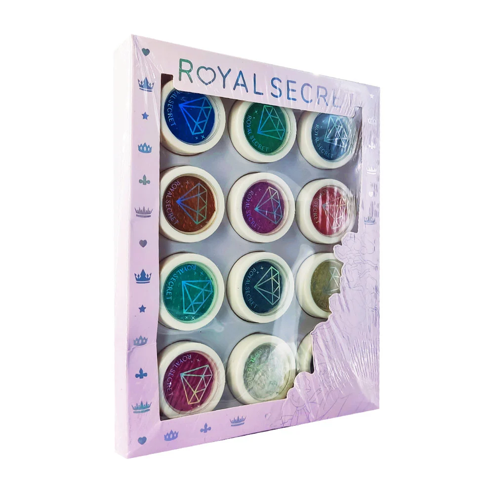 Caja con 12 estuches de sombras metálicas, variedad de colores / royal secret