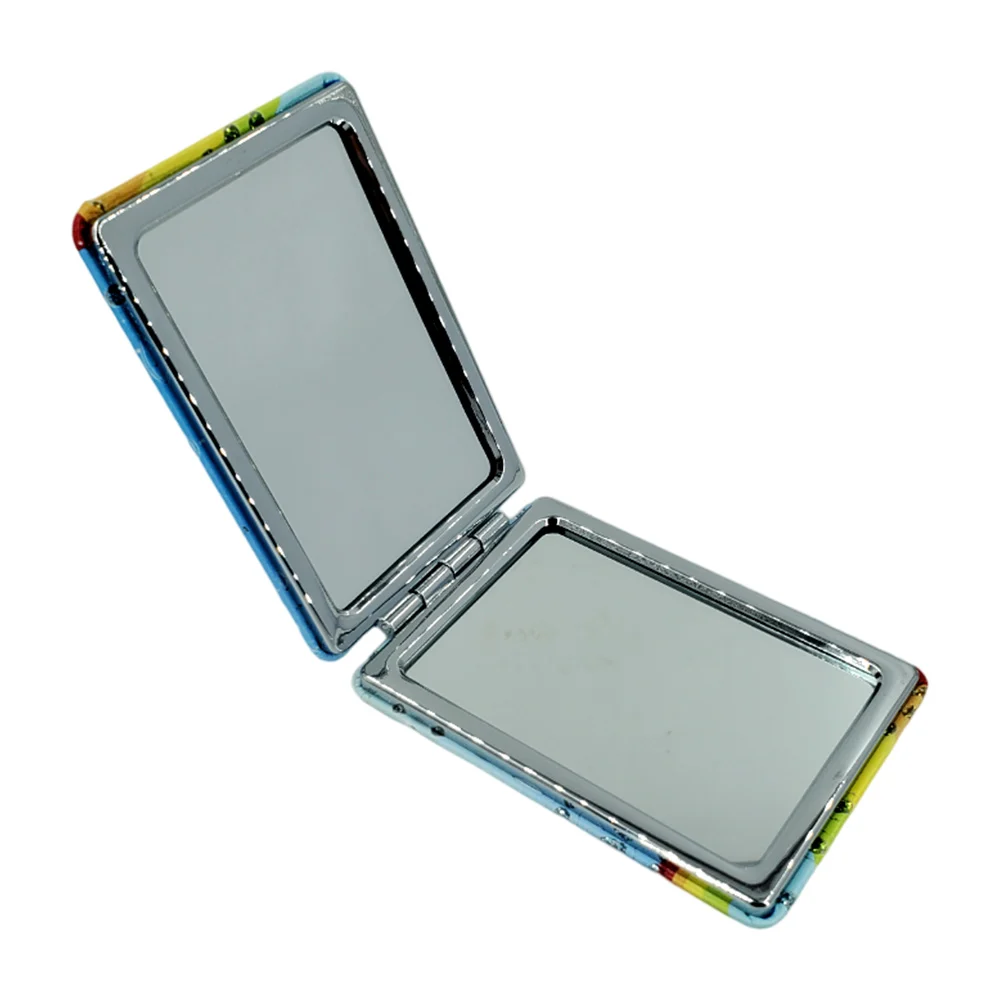 1pza Espejo doble rectangular de bolsillo con diseño unicornio y decoración de diamantina, 8.5x6cm, variedad de modelos / c35