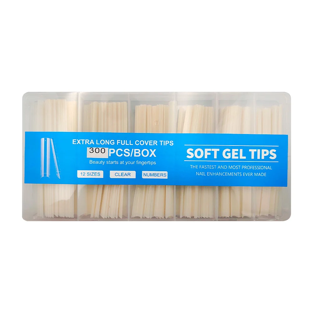 Estuche con 300 uñas postizas en tono mate de diferentes medidas, uso cosmético / uñas para manicura / soft gel tips / d31b / yy-d32b