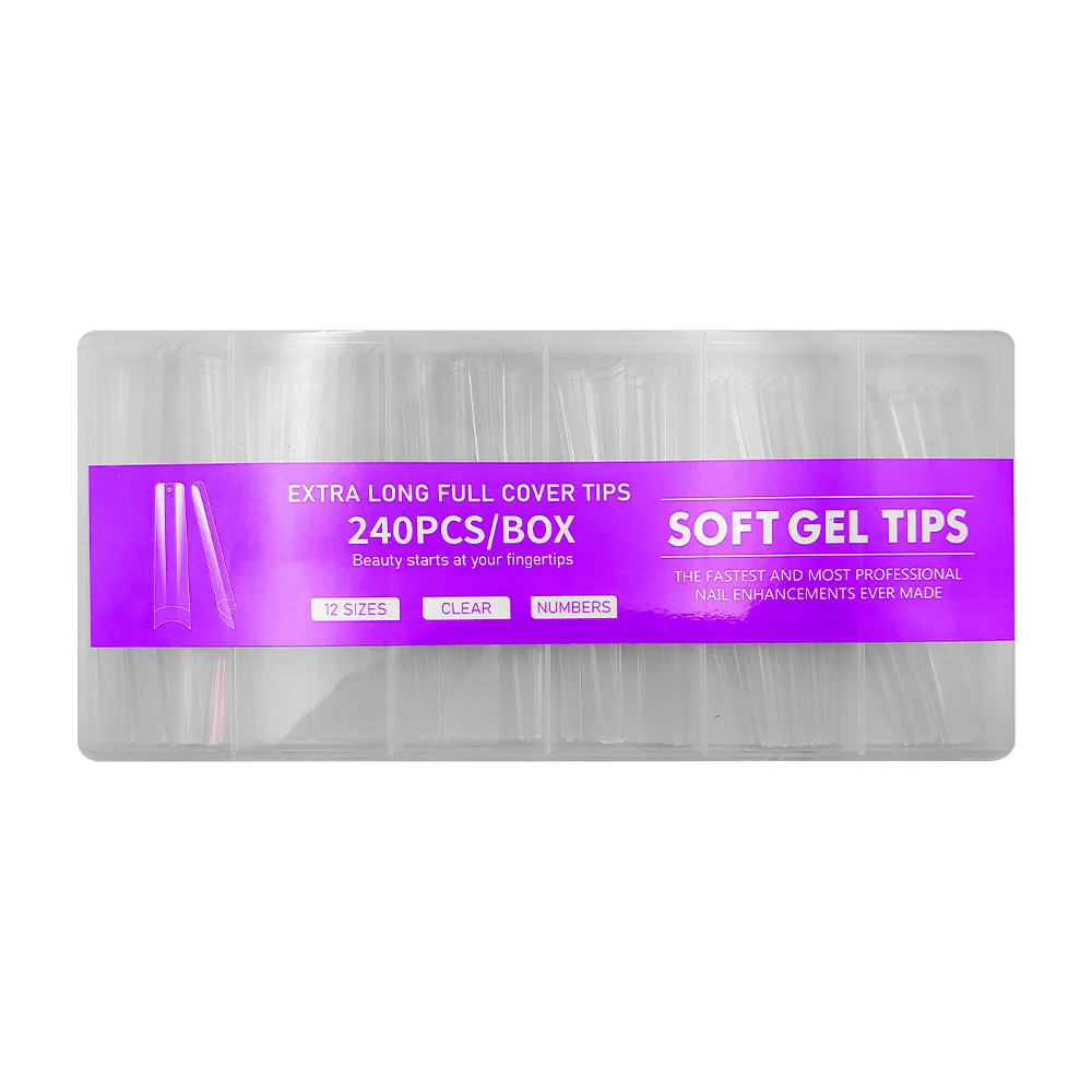 Estuche con 240 uñas postizas de diferentes medidas, uso cosmético / uñas para manicura / soft gel tips / d35b