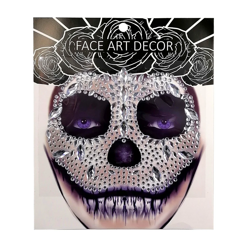 1pza Plantilla de pedrería gemas adhesivas para maquillaje de catrina, variedad de modelos y colores / face art decor