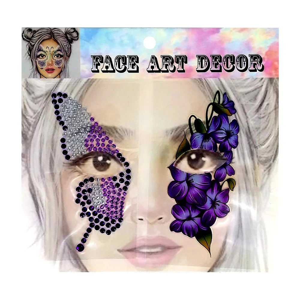 1pza Plantilla de pedrería adhesivas + sticker para maquillaje con diseño mariposa y flores, variedad de modelos / face art decor