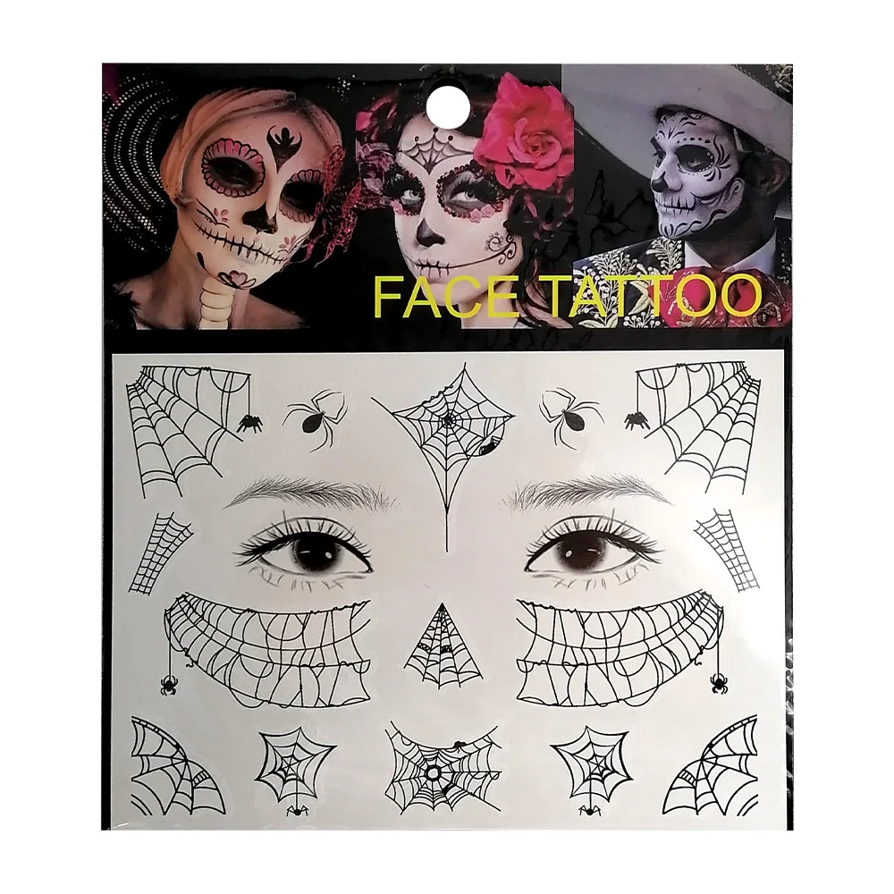 1pza Plantilla de tatuajes temporales faciales con diseño de telarañas, variedad de modelos / face tattoo