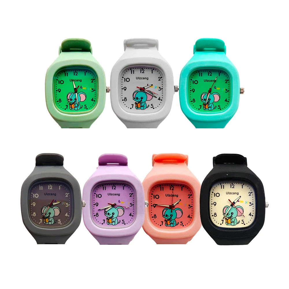 Reloj cuadrado de plástico con carátula de animales animados, variedad de colores / e103 / e103a