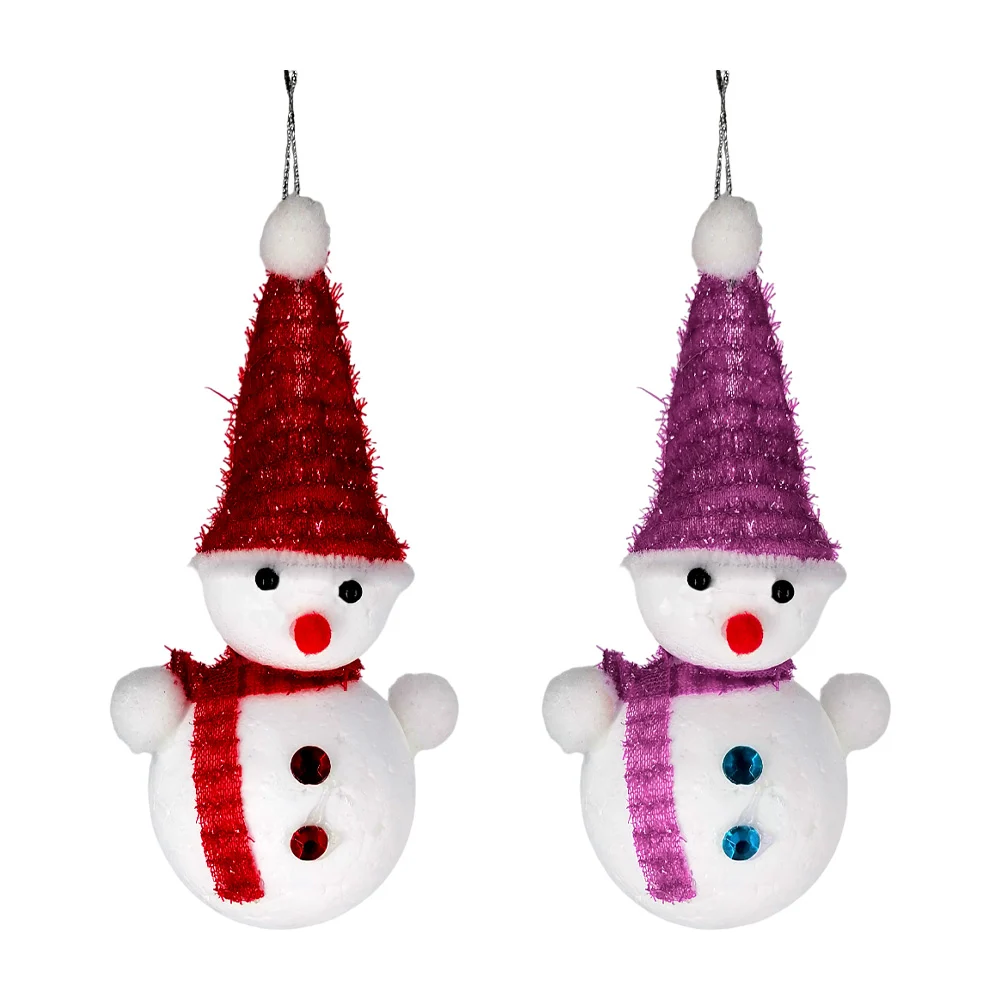 1pza Adorno colgante navideño en forma muñeco de nieve con gorro y bufanda, 11cm, variedad de colores / christmas / h50
