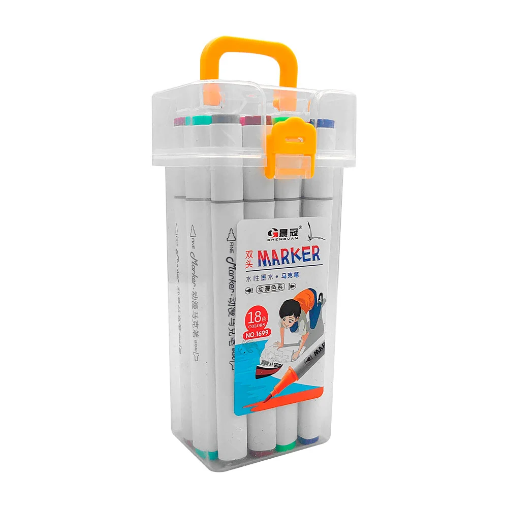 Estuche con 18 marcadores plumones chenguan de colores con doble punta / marker / 1699 / 869938