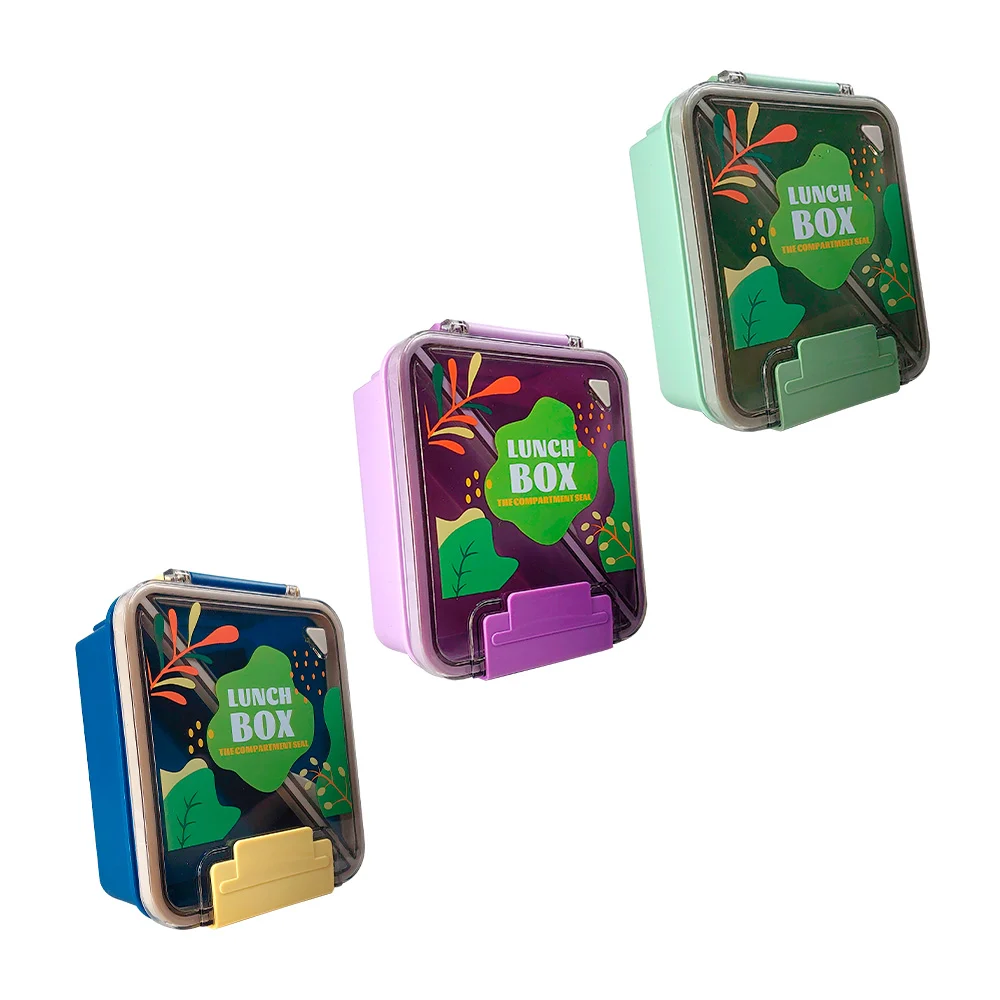 Tupper cuadrado de plástico con 2 compartimientos, cubierto y estampado, variedad de colores / lunch box / yz-290009