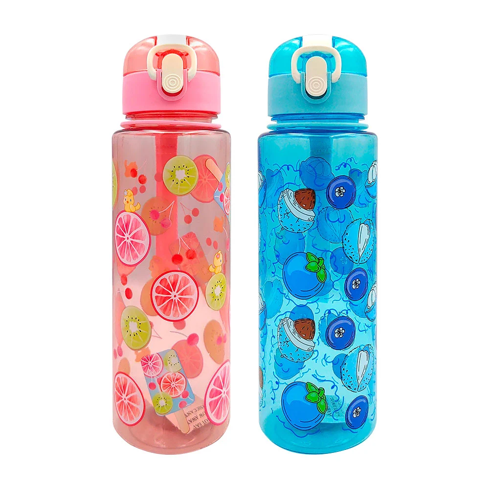 Bote de plástico pequeño translúcido, con tapadera de botón, asa manual y estampado de alimentos animados, variedad de colores y diseños / yz-290042