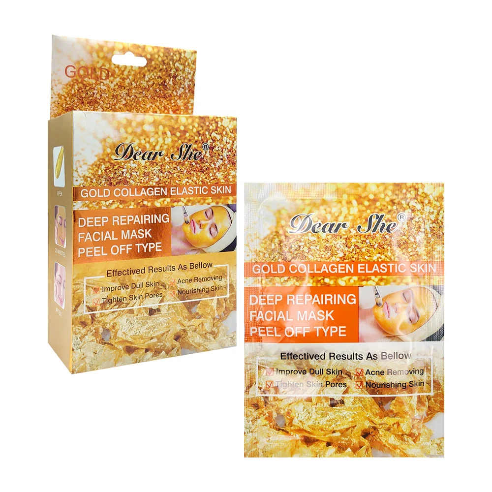 Caja con 10 mascarillas faciales reparadoras con extracto de colágeno y oro, 20g x10 / dear she / z439