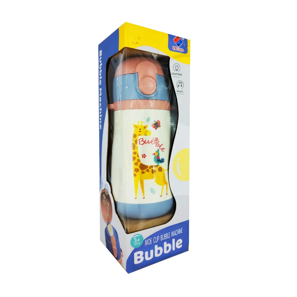 Máquina de burbujas infantil eléctrica de pilas en forma de termo con música, luces y correa, variedad de modelos / zb-9001