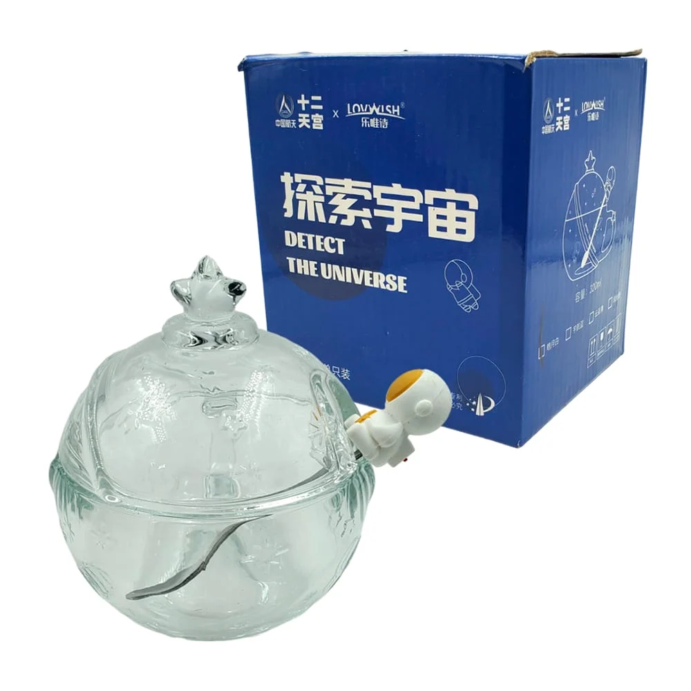 Azucarera de vidrio en forma de planeta + mini cuchara de astronauta, 320ml / detect the universe