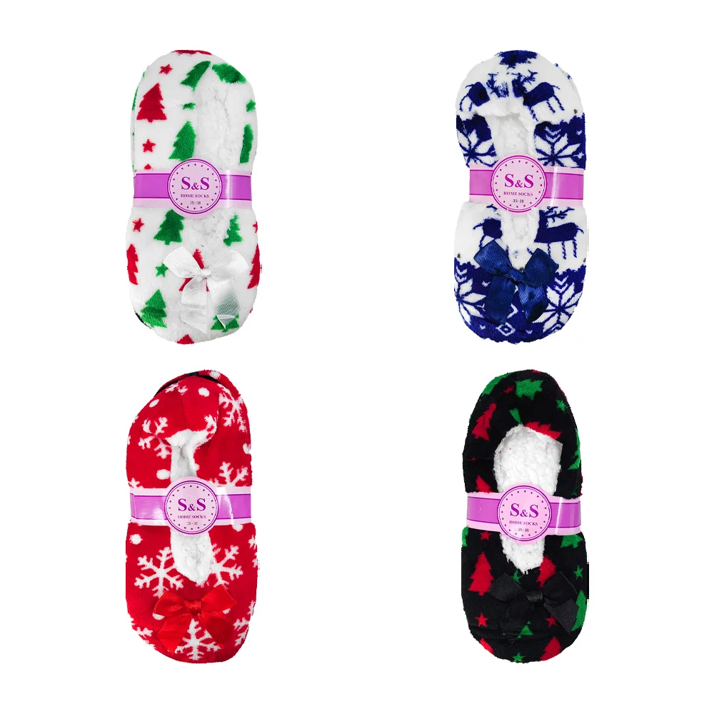 Par de pantuflas afelpadas con diseño navideño y moñito, variedad de modelos / ze-2444