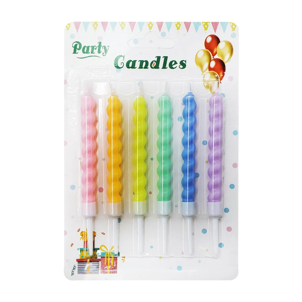 Paquete con 6 velas espiral en colores pastel, variedad de colores / party candles