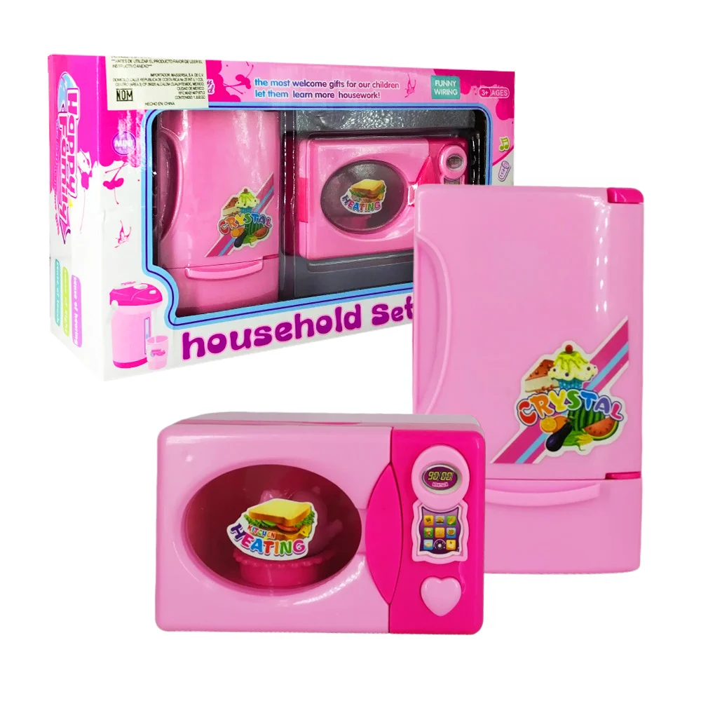 Set infantil con mini refrigerador y microondas de pilas / household set
