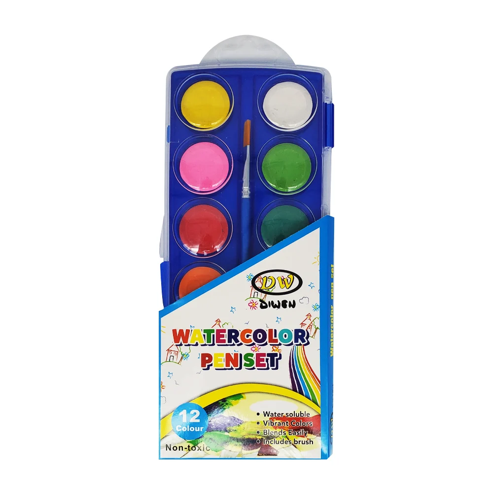 Estuche con 12 acuarelas redondas de colores y pincel / water color pen set